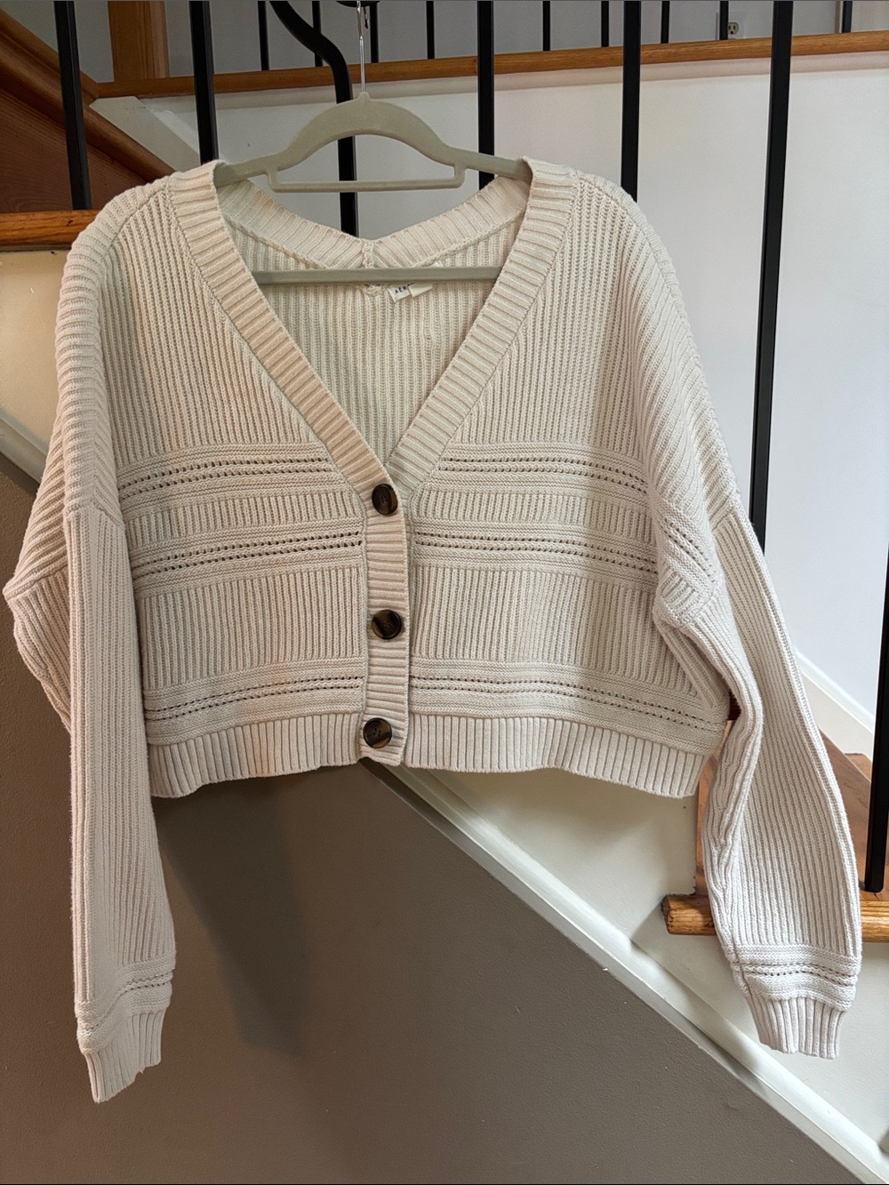 Aeropostale Cream Ribbed Button-Front Cropped Cardigan